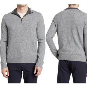 Amicale Cashmere Quarter Zip Pullover w/ Piping Size S, Grey